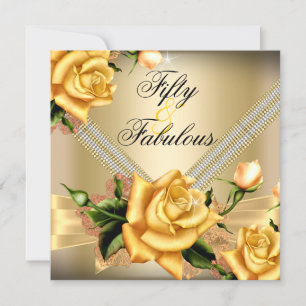 Fabelhafte 50 Gold Gelbe Rose Blumen Geburtstagsfe Einladung