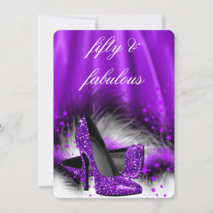 Fabelhafte 50 lila Sterne High Heels Geburtstagsfe Einladung