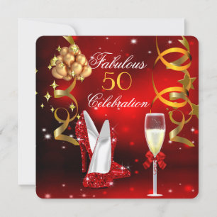 Fabelhafte 50 rote Gold High Heel Champagner-Party Einladung
