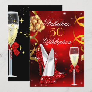 Fabelhafte 50 rote Gold High Heel Champagner-Party Einladung