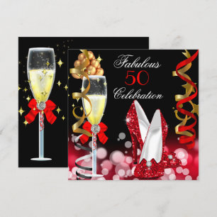 Fabelhafte 50 rote schwarze goldene Partybubbles Einladung