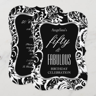 Fabelhafte 50 Schwarz Weiß Floral Elegante Party Einladung
