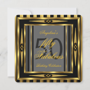 Fabelhafte 50er Art Deco Schwarz Grau Gold Streife Einladung