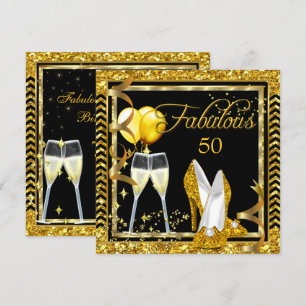 Fabelhafte 50er Champagner Gold Schwarz Party Einl Einladung