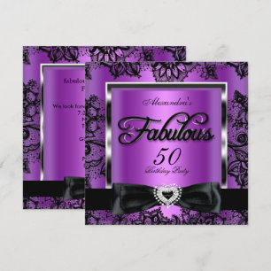 Fabelhafte 50er-Party Lila Damast Schwarz Spitze Einladung