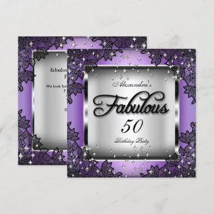 Fabelhafte 50er-Party Lila Silber Sterne Schwarze Einladung