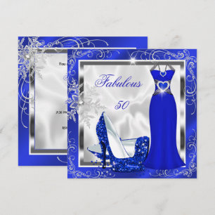 Fabelhafte 50er-Party Royal Blau Silber Kleid Absä Einladung