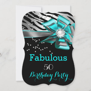 Fabelhafte 50er-Party Türkis Zebra Schwarz Silber Einladung