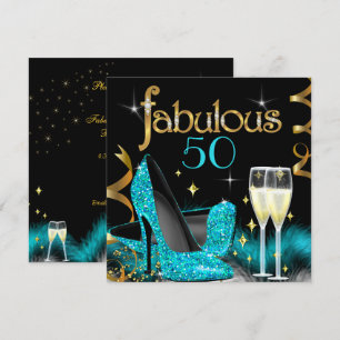 Fabelhafte 50er Party Türkisblaue High Heels Gold Einladung