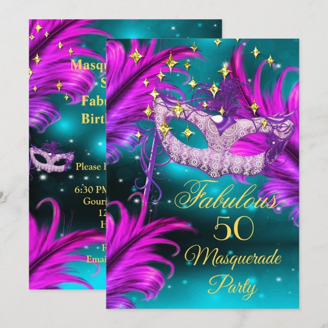 Fabelhafte Geburt aquamarine Lila rosa Masquerade Einladung (Vorne/Hinten)