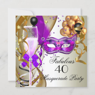 Fabelhafte lila goldene Creme schwarze Maskenparty Einladung