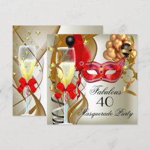 Fabelhafte Rot-Gold-Crem-Schwarz-Maskenparty Einladung