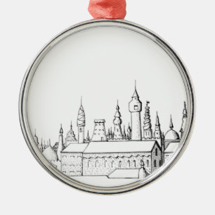 Fabelhafte Stadt . Kunstwerk . Schwarz und Weiß Ornament Aus Metall