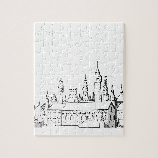 fabelhafte Stadt . Kunstwerke in Schwarz-Weiß. (Vertikal)