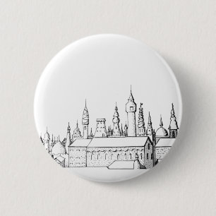 fabelhafte Stadt . Kunstwerke in Schwarz-Weiß. Button