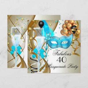 Fabelhafte Türkis-Gold-Creme-Schwarze Maskenparty Einladung