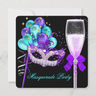 Fabelhafte Violette Türkis Schwarze Maskenparty 2 Einladung