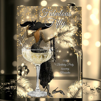 Fabelhafter Geburtstag Schwarz Gold Kleid Frau Cha Einladung
