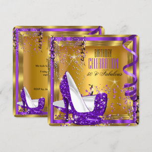 Fabelhafter Geburtstags-Glitzer Lila High Heels Go Einladung