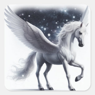 Fabelhafter Pegasus mit Sternen zwischen ihren Flü Quadratischer Aufkleber