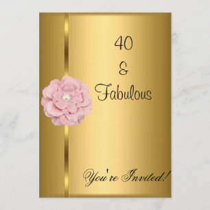 Fabelhaftes 40. Geburtstags-Gold-Perle-Rosa-Blume Einladung