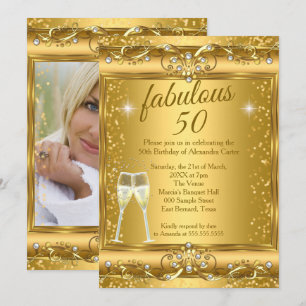 Fabelhaftes 50. Foto Funkeln Gold Champagner Party Einladung