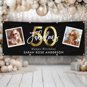 Fabelhaftes 50. Happy Birthday Foto Schwarz Gold Banner