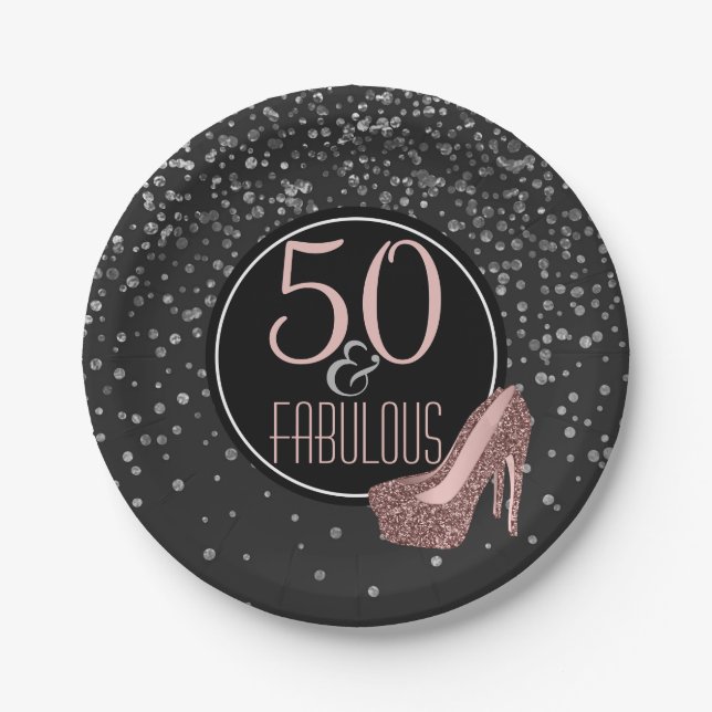 Fabelhaftes 50. schwarzes silbernes Rosa des Pappteller (Vorderseite)