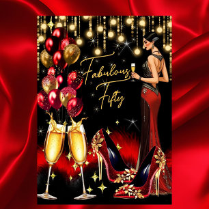 Fabelhaftes Geburtstags-Rotes Glitter-Champagner-K Einladung