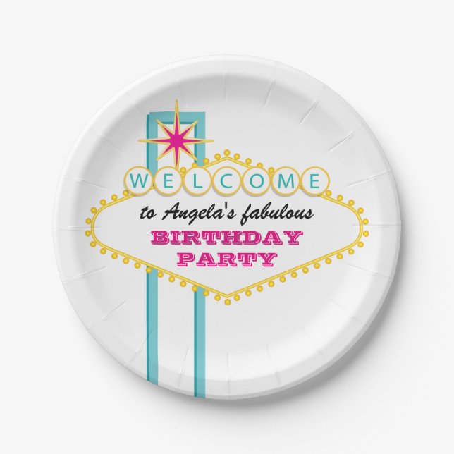 Fabelhaftes Las- Vegaszeichen-Rosa-Party Pappteller (Vorderseite)