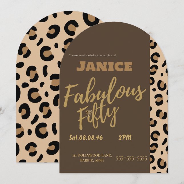 Fabolous Cheetah 50er Einladung (Vorne/Hinten)