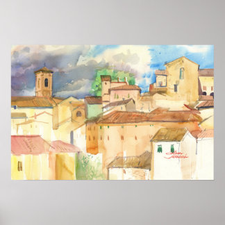 Fabriano, Italien – Sonnige Dächer Aquarell Poster