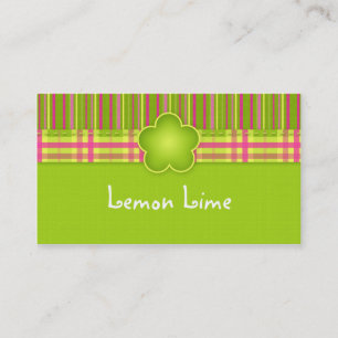 Fabric Business Card Kariert Strips Lime Green Visitenkarte