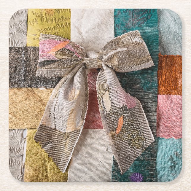 Fabric Ribbon Bow Coaster Rechteckiger Pappuntersetzer (Vorderseite)