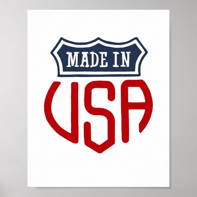 Fabriqué aux Etats-Unis poster rouge, bleu et blan (Devant)