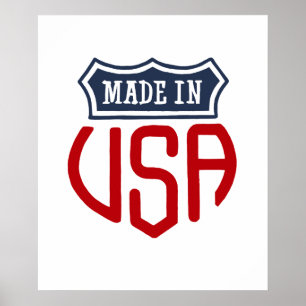 Fabriqué aux Etats-Unis poster rouge, bleu et blan