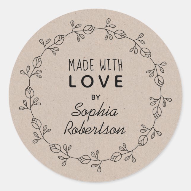 Fabriqué avec amour Étiquette de produit Kraft per (Devant)
