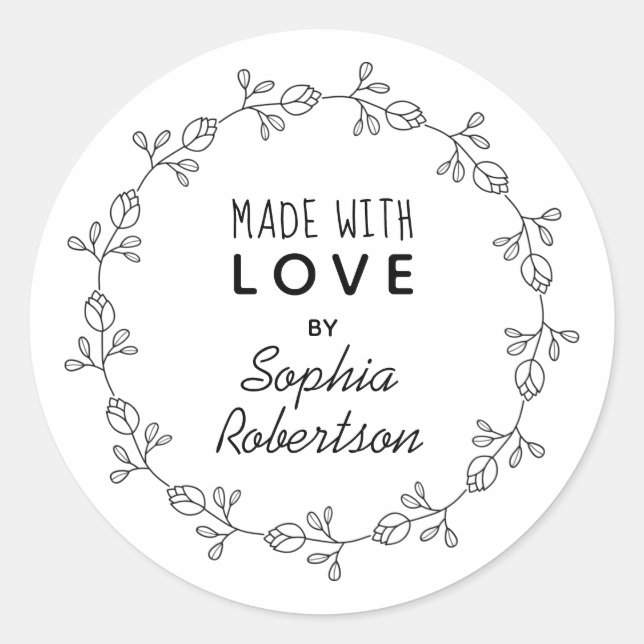 Fabriqué Avec Amour Étiquette Floral Personnalisé (Devant)