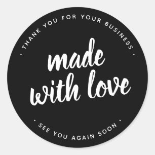 Fabriqué Avec Amour Script Bold Sticker Noir rond