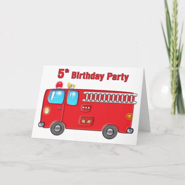 Fabuläre Feuerwehrfahrzeuge 5. Geburtstag Karte (Vorderseite)