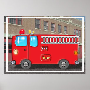 Fabulare Feuerwehrfahrzeuge und -bahnhof Poster
