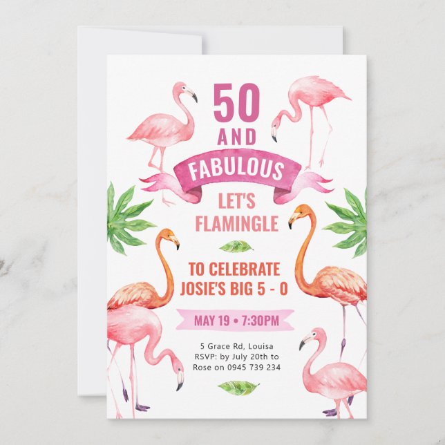 Fabuleuse invitation flamingo, flamant tropical (Devant)