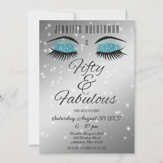 Fabuleux 50 Black Aqua Glam Eyes Invitation (Devant)