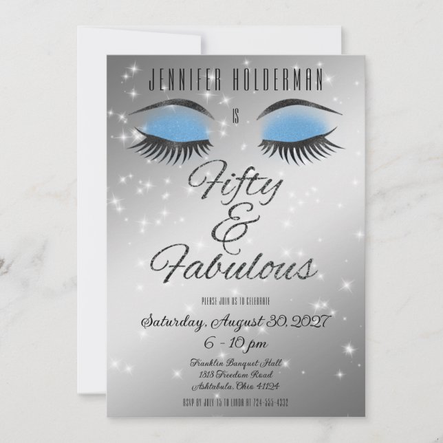 Fabuleux 50 Black Blue Glam Eyes Invitation (Devant)