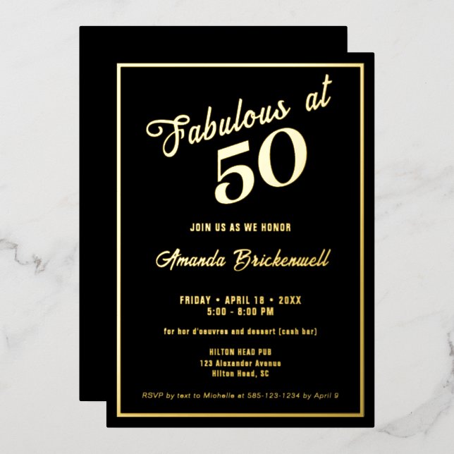Fabuleux à 50 Anniversaire Foil Invitation (Recto/Verso)