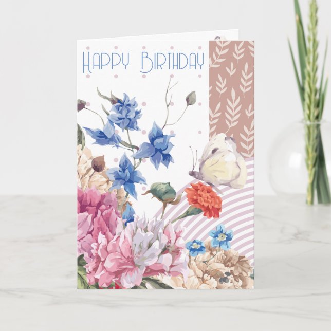 Fabuleux Floral & Patchwork Carte d'anniversaire (Devant)
