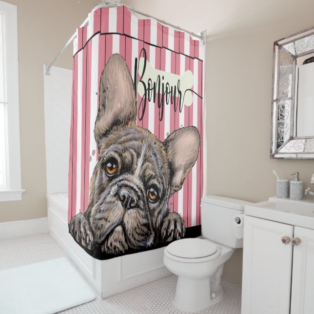 Fabuleux Français Bulldog Douche rideau (En situation)
