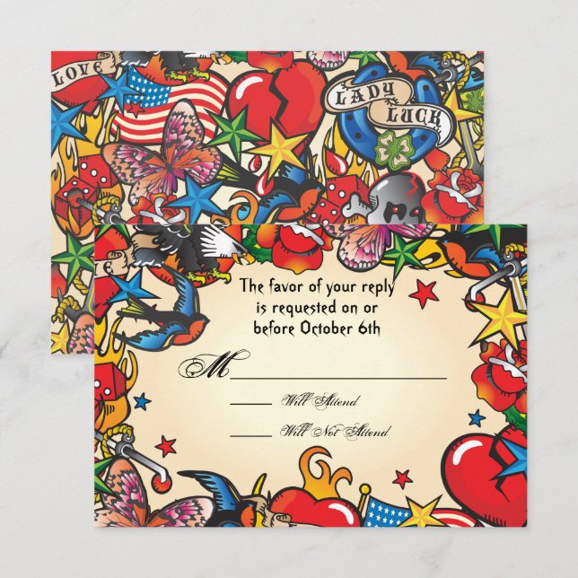 Fabuleux Tattoo Wedding rsvp cartes de réponse (Devant / Derrière)
