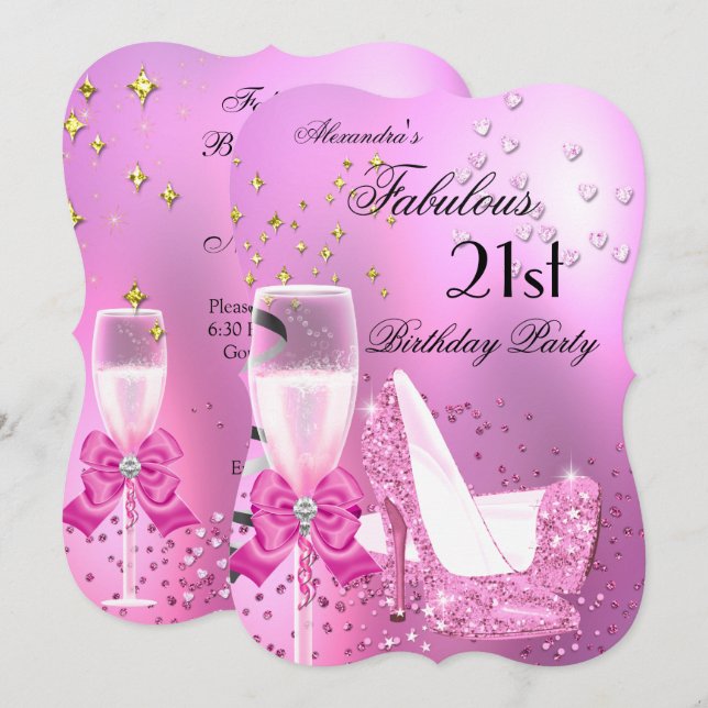 Fabulous 21. Shimmer Light Pink Heelse Geburtstag  Einladung (Vorne/Hinten)