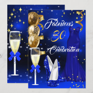 Fabulous 30 Champagne Party Royal Blue Heelses Gol Einladung